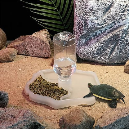 IBWell 2-in-1 Reptile Water Bowl Food Dish with Bottle Automatic Reptile Feeder for Turtle, Bearded Dragon, Lizard Gecko Water Bowl Food Dish