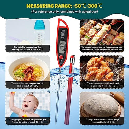 Copkim 6 Set Waterproof Food Thermometer for Water, Liquid, Candle and Cooking Digital Meat Thermometer with Long Probe Instant Read for Kitchen BBQ Grill Candy (Red) - color: Red
