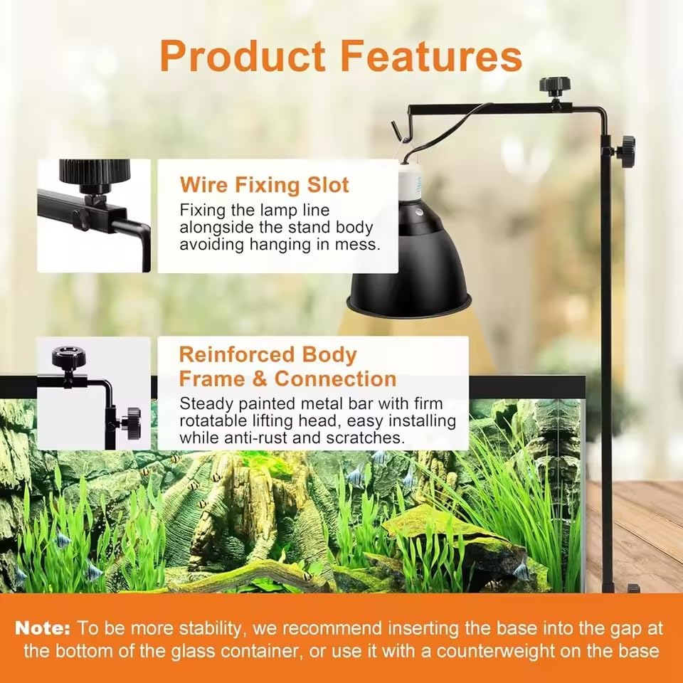 EatingBiting Amphibian Reptile Lampshade Lamp Holder Adjustable Extendable Metal Floor Lamp Holder Portable Animal Heating Lamp Holder for Lizards Turtles Tank Feeding Box 25-37inch