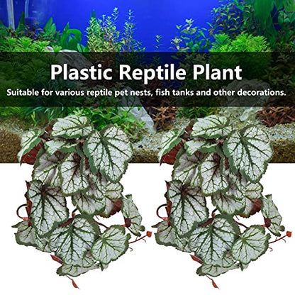 Artificial Reptile Plant, 2 Pack Plastic Simulation Vine with Suction Cup, Green Aquarium Fish Decoration