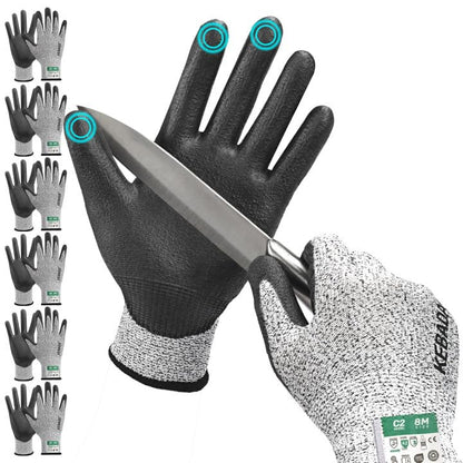 Kebada Cut Resistant Gloves, ANSI A2 Cutting Glove, PU Coated, Touchscreen, Multi-Purpose Model C2, 6 Pairs, X-Large - color: Grey(6 Pairs), size: 10/X-Large