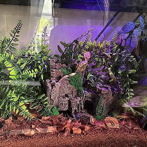 5 PCS Tank Accessories for Bearded Dragon Include Resin Classical Castle Reptile Climb Habitat Decor Hanging Jungle Vines Flexible Leaves Climbing Decor for Lizard Gecko Chameleon Spider