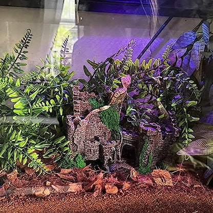 5 PCS Tank Accessories for Bearded Dragon Include Resin Classical Castle Reptile Climb Habitat Decor Hanging Jungle Vines Flexible Leaves Climbing Decor for Lizard Gecko Chameleon Spider
