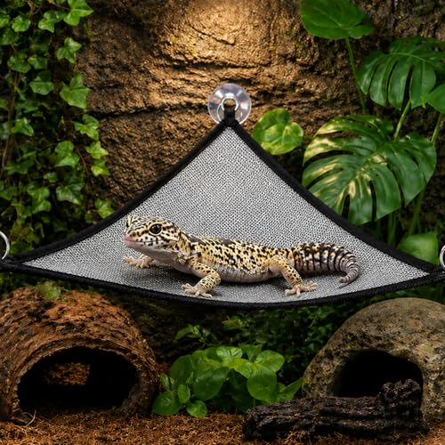 2PCS Bearded Dragon Hammock, Reptile Hammock Vertical Space Utilization in Terrariums, Snake Hammock Multi-Species Habitat Sharing, Basking Area Maintenance, Medium Size and Rectangle Shape
