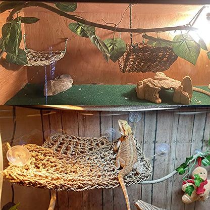Tfwadmx Bearded Dragon Hammock Lizard Lounger Natural Seagrass Fiber Reptile Climbing Toys Jungle Climber Vines Decor for Hermit Crabs Geckos Snakes