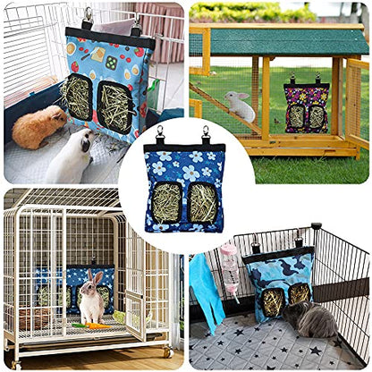 Guinea Pig Hay Feeder, Hanging Rabbit Hay Feeder Bag for Guinea Pigs Bunnies Chinchillas. Little Flower + Blue Flower，2 Count - color: Little+Blueflower