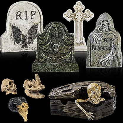 Yookeer Gothic Fish Tank Decor Gothic Ornaments Aquarium Decor Terrarium Aquarium Skull Miniatures Resin for Village Accessories Collections Set Fish Tank Reptile House Cave