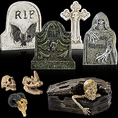 Yookeer Gothic Fish Tank Decor Gothic Ornaments Aquarium Decor Terrarium Aquarium Skull Miniatures Resin for Village Accessories Collections Set Fish Tank Reptile House Cave
