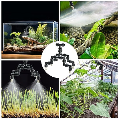 VEXPLO Reptile Mister Nozzles 360 Degree Adjustable Reptile Fogger Mist Sprinkler, Four-Head Black Misting Spray Nozzles for Aquarium Rainforest - size: Four Head