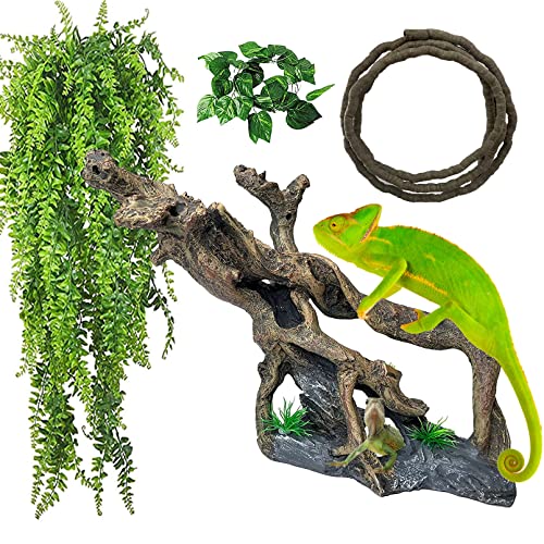 Resin Reptile Driftwood Decoration Bearded Dragon Branch Lizard Climb Habitat Decor Hanging Jungle Vines Reptiles Tank Accessories for Chameleon Snake Gecko Spider Fish Tree Frog