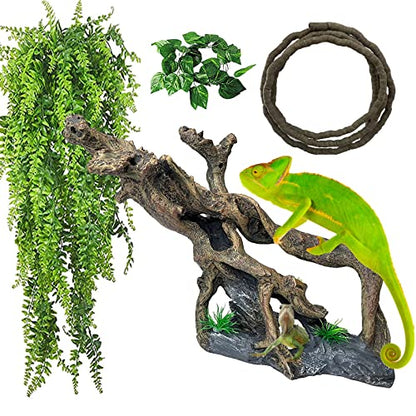 Resin Reptile Driftwood Decoration Bearded Dragon Branch Lizard Climb Habitat Decor Hanging Jungle Vines Reptiles Tank Accessories for Chameleon Snake Gecko Spider Fish Tree Frog