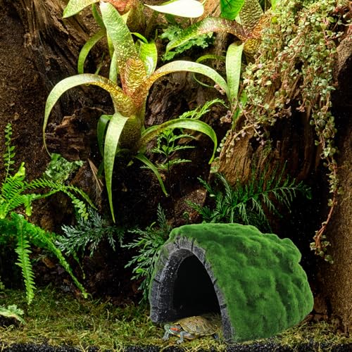 Mossy Reptile Rock Hides and Caves,Artificial Green Moss Cave Hideout for Reptile and Snake, Simulation Rock Tortoise Habitat Accessories,Terrarium & Aquariums Decor (Green, Small) - size: Small