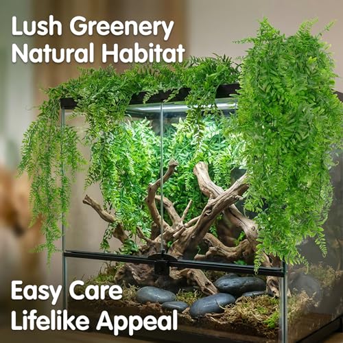 RAINFLOW 2PCS Reptile Plants for Terrarium - Fake Hanging Terrarium Plants, Artificial Boston Fern for Bearded Dragon Snake Geckos Hermit Crab Lizard Chameleon Turtle Reptile Decor(L30 xW5.1) - size: 30"x5.1"