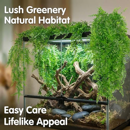 RAINFLOW 2PCS Reptile Plants for Terrarium - Fake Hanging Terrarium Plants, Artificial Boston Fern for Bearded Dragon Snake Geckos Hermit Crab Lizard Chameleon Turtle Reptile Decor(L30 xW5.1) - size: 30"x5.1"
