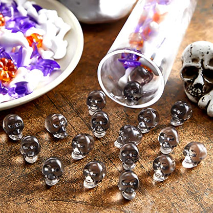 Deekin 240 Pcs Mini Skull Head Mini Pumpkin Acrylic Embellishment Set, Small Table Scatter Vase Filler Resin Ornaments Witch Hat Skeleton Bone Ghost Scrapbooking Thanksgiving Fall Autumn Party