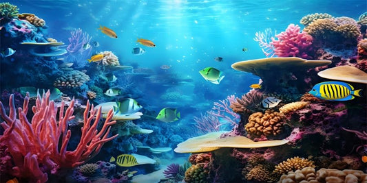 YongFoto Fish Tank Background 36x14 inch Aquarium Background Coral Seaweed Reef Rock Tropical Fish Underwater Sea World Backdrop Reptile Terrarium Background Bearded Dragon Habitat Background - color: Blue-1, size: 36x14in/90x36cm