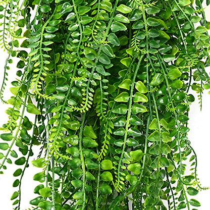 CLONG 2 pcs Artificial Hanging Ferns Plants Vine Fake Ivy Boston Fern Hanging Plant Outdoor UV Resistant Plastic Plants (2, Green)