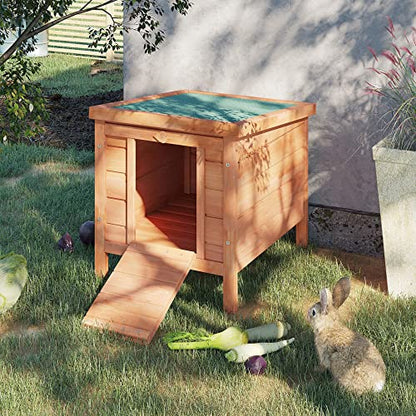 PawHut Small Wooden Rabbit Hutch Bunny Cage Guinea Pig Cage Duck House Dog House with Openable & Waterproof Roof, Natural - color: Brown