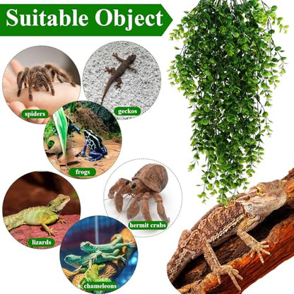 Suncalla 8 Pack Reptile Plants Terrarium Hanging Plant Vine Boston Climbing Terrarium Plant with Suction Cup for Bearded Dragons Lizard Crested Gecko Snake Crab Tank(Classic Series,Light Dark Green) - style: Classic Series