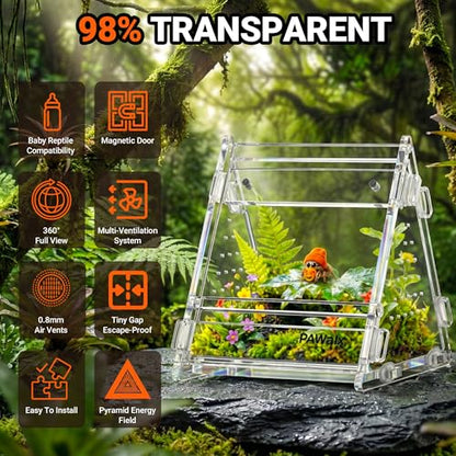 Triangular Jumping Spider Enclosure, Acrylic Terrarium with Magnetic Doors, 0.8mm Micro-Ventilation& Escape-Proof Design for Tarantulas, Lizards, Small Pets, 3.5”x3.5”x3.5” - size: 1pack, 3.5”x3.5”x3.5”