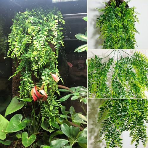 PINVNBY 10 PCS Reptile Plants Vine, Terrarium Hanging Flexible Climbing Artificial Leaves Reptile Hide, Bearded Dragon Tank Accessories, Terrarium Decor for Leopard Gecko Lizard Snake Geckos - size: 10PCS