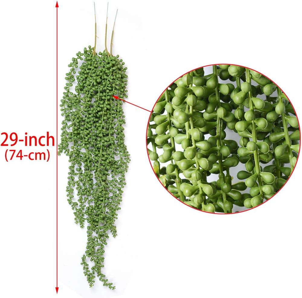 6pcs Artificial Fake String of Pearls Plant Faux Fake Hanging Succulents Plants (6, Green)