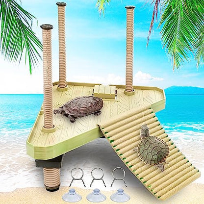 Keedolla Floating Turtle Pier and Basking Platform, Turtle Basking Platform Ramp Tortoise Reptile Floating Docks Climbing Ladder for Crabs, Frogs, Newts, Salamanders - Medium - size: Medium - 20 gallon or larger fish tank