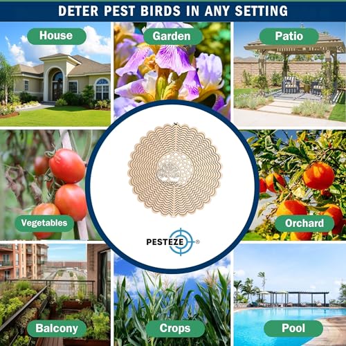 PESTEZE USA Premium Tree of Life Wind Spinner – 6x9’’ Stainless Steel Reflective 3D Hanging Outdoor Spinner for Bird Deterrent, Garden & Yard Metal Ornament | Durable, Decorative & Humane Pest Control