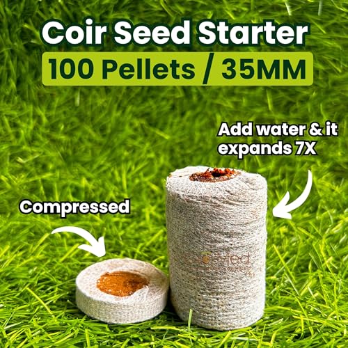 Gro-Med Organic Coco Coir Seed Starter Pellets NPK Enriched 100 Pcs, 35mm Perfect to Grow Herbs, Vegetables, Flowers Seedling, Compressed Coconut Coir Soil Plugs for Seed Germination - OMRI - size: 100 Pack - NPK Enriched Seed Starter Pellets