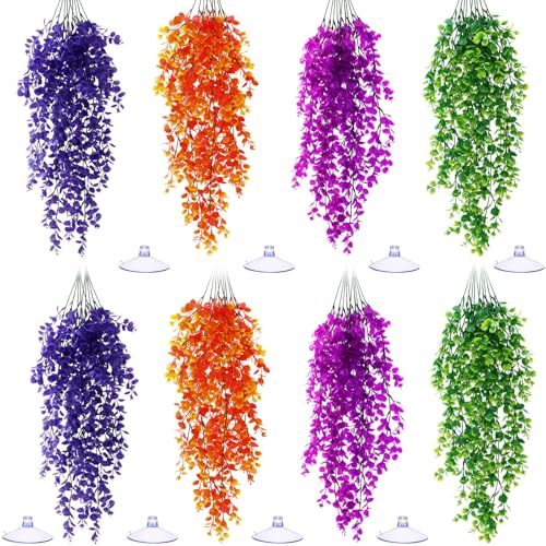 Suncalla 8 Pack Reptile Plants Terrarium Hanging Plant Vine Boston Climbing Terrarium Plant with Suction Cup for Bearded Dragons Lizard Crested Gecko Snake Crab Tank(Multicolor Series,4 Colors) - style: Multicolor Series