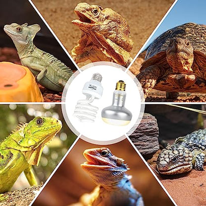 REPTI ZOO Reptile Heat Lamp Bulb and UVB 10.0 Reptile Light Combo Pack, 100W Intense Basking Spot Light UVA Heat Lamp Bulb, 26W Energy Saving UVA UVB Bulb Spiral Compact Bulb - size: CBL06