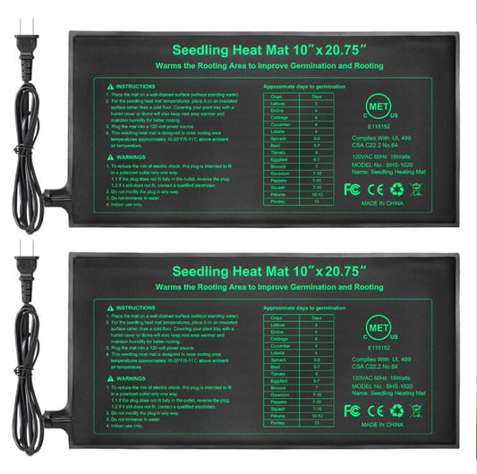 Bestio Seeding Heat Mat 10"x 20.75", 2 Pack Waterproof Durable Heat Mat for Seed Starting, UL and MET Certified Plant Heating Pad for Seed Germination,Hydroponics, Greenhouses - size: 10" x 20.75"- 2 Pack