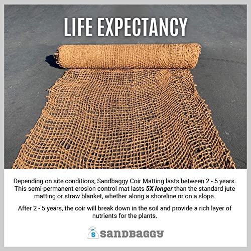 Sandbaggy Coir Mat | Erosion Control Product for Stopping Soil Erosion on Hillsides, Riverbanks & Oceanfront | Lasts 5X Longer Than Straw Blanket | Lasts 2-5 Yrs (4 ft by 165 ft Roll or 660 sq ft) - size: 4 ft by 165 ft Roll Size or 660 sq ft