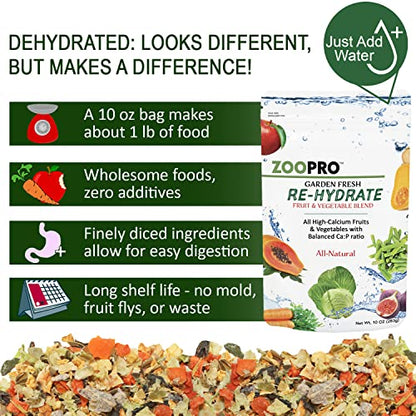 Exotic Nutrition Garden Fresh Re-Hydrate - High Calcium Dried Fruit & Vegetable Mix - for Sugar Gliders, Marmosets, Parrots, Conures, Iguanas, Turtles, Lizards, Bearded Dragons, & Other Small Pets