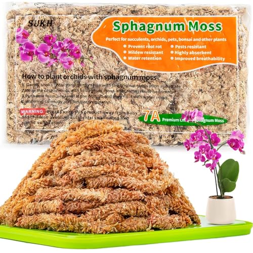 3 Oz Sphagnum Moss for Orchids - Sukh Sphagnum Peat Moss for Plants Dried Long Fiber Orchid Moss Potting Mix for Phalaenopsis Cattleya Orchids Repotting Succulent Carnivorous Potted Plant Reptiles