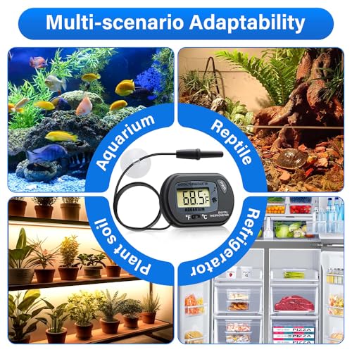 Digital Aquarium Thermometer Fish Tank Thermometer Test with Large LCD Display Fahrenheit/Celsius(℉/℃) for Aquarium Reptile Terrarium Turtle Tank