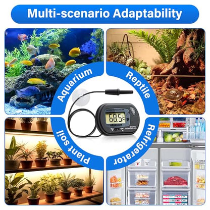 Digital Aquarium Thermometer Fish Tank Thermometer Test with Large LCD Display Fahrenheit/Celsius(℉/℃) for Aquarium Reptile Terrarium Turtle Tank