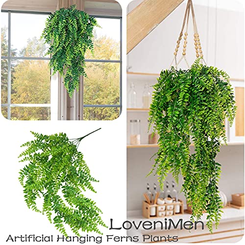 Artificial Plants 4 Pcs, Vines Ferns Persian Rattan Fake Hanging Plant Faux Hanging Boston Ivy Leaves Fern Outdoor UV Resistant Plastic Plants for Wall Indoor Vine (Green) - color: Boston Vine - 4pcs