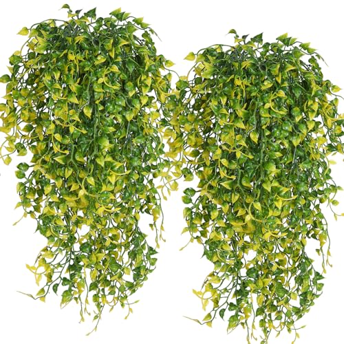 RECUTMS Artificial Hanging Plants 4PCS 33Inch Fake Eucalyptus Leaves Ivy Plant UV Resistant Faux Swag Greenery Indoor Outdoor Home Office Patio Garden Wedding Spring Easter Party Wall Decor(Yellow) - color: Yellow Ivy