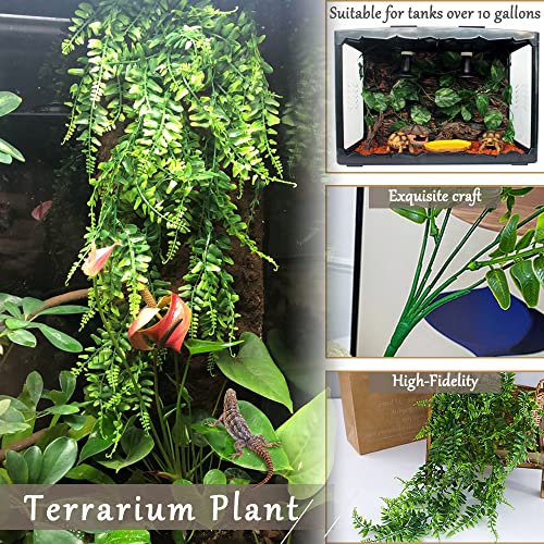 Hamiledyi Reptile Plants Bendable Jungle Climbing Vine Terrarium Branch and Tank Habitat Decorations 2 PCS Terrarium Hanging Plants with Suction Cups for Lizard, Snake, Bearded Dragon, Leopard Gecko