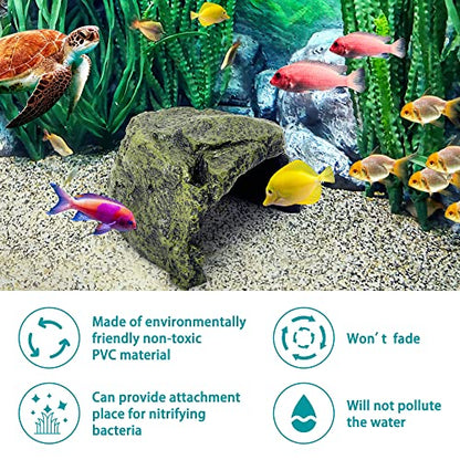 Reptile Rock Hide Cave for Lizards, Turtles, Snakes - Non-Toxic Resin Aquarium Rock Cave, Reptile Hideout & Terrarium Decor Naturalistic Habitat for Amphibians & Fish