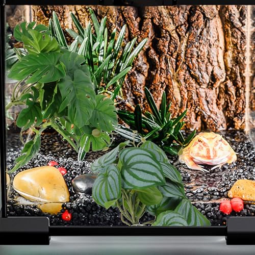 DOITOOL Artificial Reptile Plants Leaves 2pcs Set with Suction Cup Realistic Simulation Terrarium Decor for Reptile Tank Habitat 23 Watermelon Leaves for Snake Lizard Amphibian Enclosure