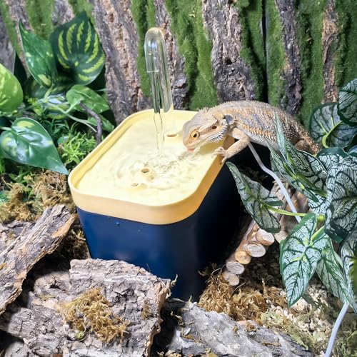 Tfwadmx Reptile Waterfall Reptile Water Fountain Lizard Drinking Fountain Chameleon Water Dripper, Bearded Dragon Cage Accessories for Lizard Gecko Snake (Yellow Blue)