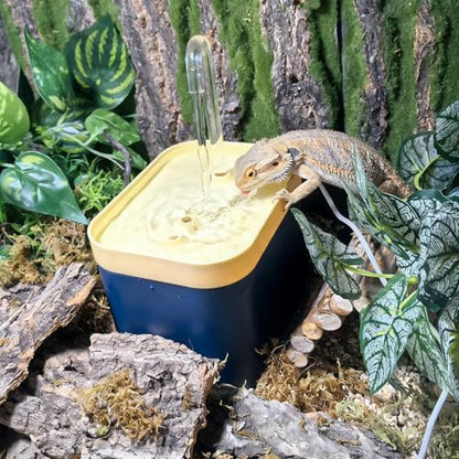 Tfwadmx Reptile Waterfall Reptile Water Fountain Lizard Drinking Fountain Chameleon Water Dripper, Bearded Dragon Cage Accessories for Lizard Gecko Snake (Yellow Blue)