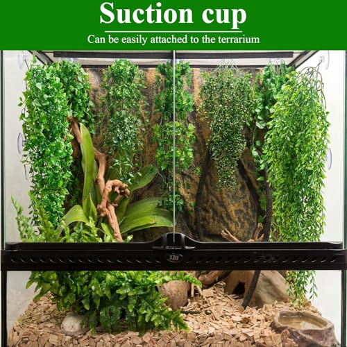 Suncalla 8 Pack Reptile Plants Terrarium Hanging Plant Vine Boston Climbing Terrarium Plant with Suction Cup for Bearded Dragons Lizard Crested Gecko Snake Crab Tank(Petite Leaf Series,Multiple Green) - style: Petite Leaf Series