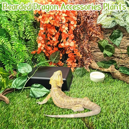 Hamiledyi Reptile Plants Tank Habitat Decorations Fake Hanging Vines 5 Pcs Artificial Leaves and 4 Pcs Humid Hide for Leopard Gecko Moist Reptile Hide Box for Young Lizard Shedding