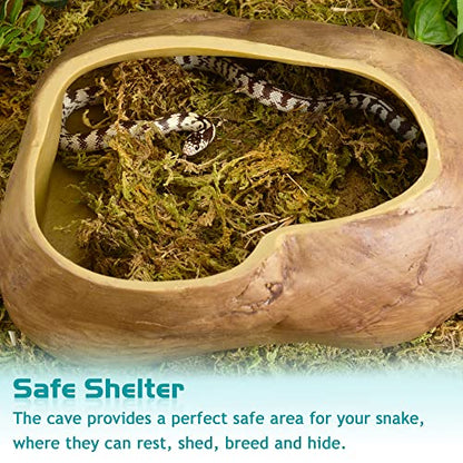 Antidious Snake Hide Cave for Gecko Shedding, Natural Rock Look Hideout, Reptiles Egg-Laying Shelters, Suitable for Maize Serpent, Green Serpent,Rat Snake and Gecko, L Size