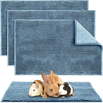 Amylove 4 Pcs Guinea Pig Cage Liner 16 x 24 Inch Washable Chenille Pee Pads Pet Dog Cat Bedding Training Mat Reusable for Small Animals Puppy Bunny Hamster Chinchilla - color: Blue, size: 16 x 24 Inch, style: Low Pile Chenille