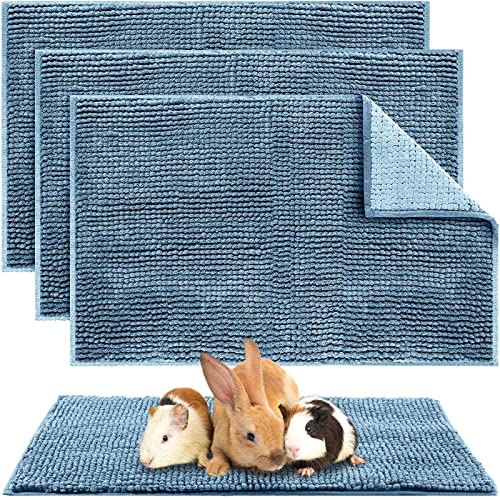Amylove 4 Pcs Guinea Pig Cage Liner 16 x 24 Inch Washable Chenille Pee Pads Pet Dog Cat Bedding Training Mat Reusable for Small Animals Puppy Bunny Hamster Chinchilla - color: Blue, size: 16 x 24 Inch, style: Low Pile Chenille