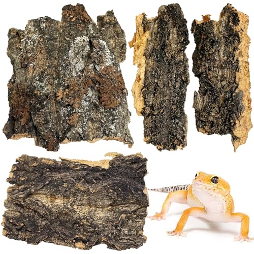 VCEPJH Cork Bark for Reptiles, 4 Pcs Natural Cork Flats for Terrarium Cork Wood Pieces for Snakes Spiders Bearded Dragons Hermit Crabs Geckos Isopod - color: 4 Pcs Reptile Bark Bedding